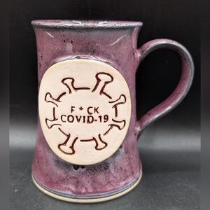 Lime Knot Pottery "F*ck Covid-19" Studio Pottery Mug, Purple Glaze